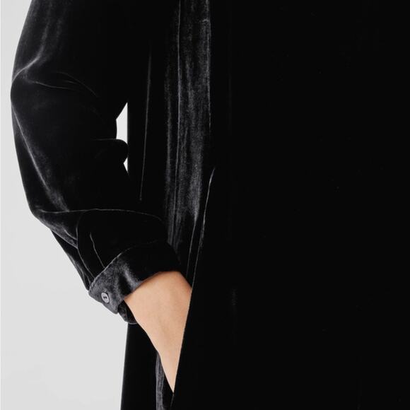 NWT Eileen Fisher black Velvet silk blend Crew Neck Dress, L - Picture 5 of 13